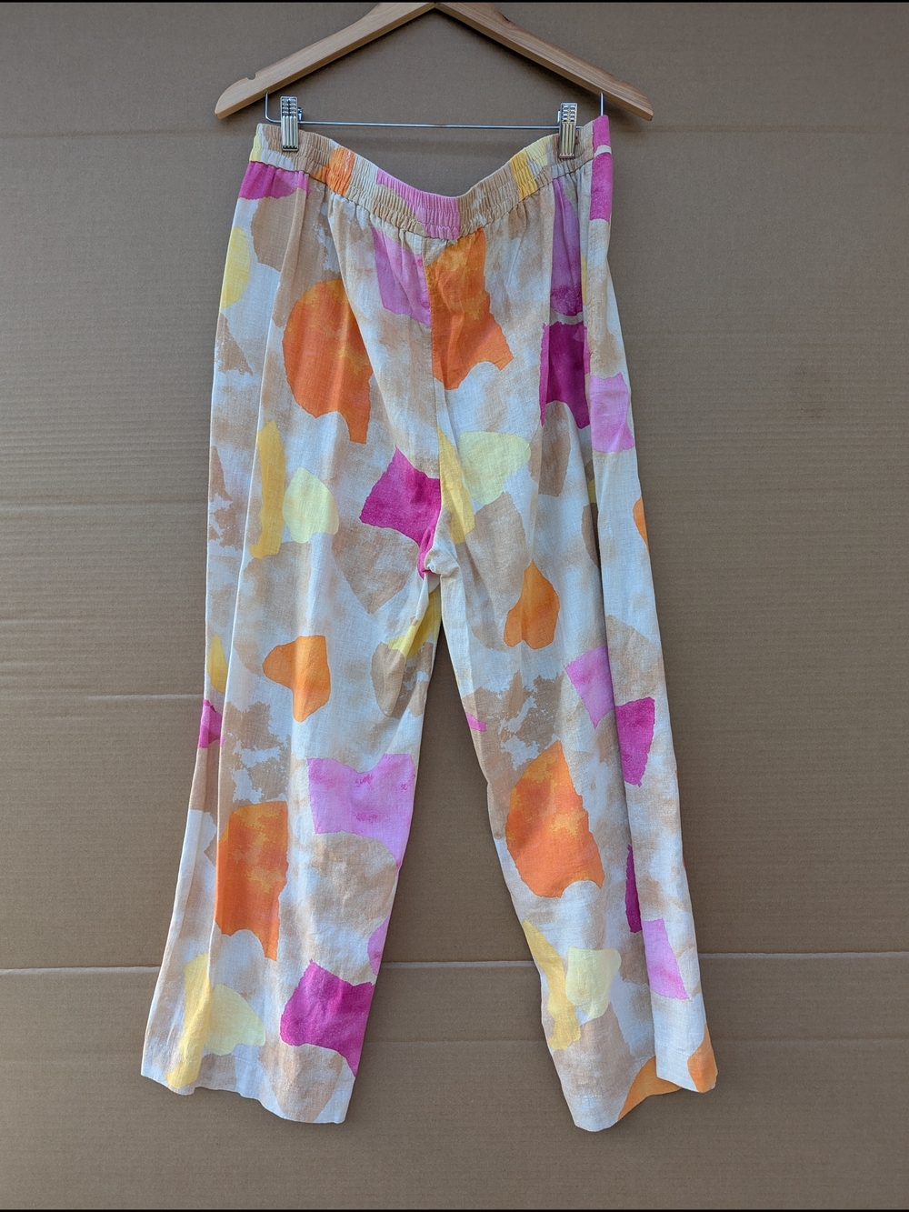 Chico's Abstract Watercolor Linen Blend Pull On Wide Leg Pants Size 3 XL 16